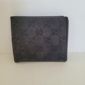 Vintage Gucci Monogram GG Bifold Wallet Black Coated Canvas Leather Men's